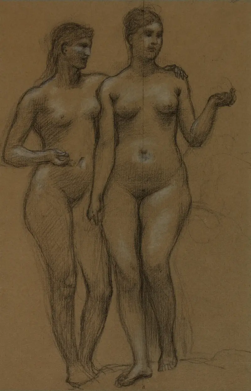 Två nakna kvinnor stående, framifrån av Pierre Puvis de Chavannes