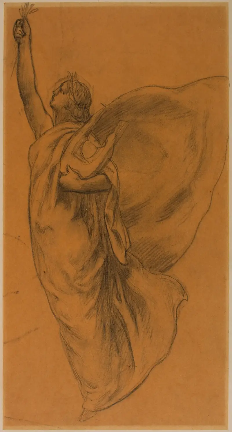 Draperad kvinna med lyra av Pierre Puvis de Chavannes