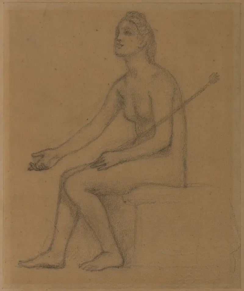 Sittande naken kvinna, profil mot vänster av Pierre Puvis de Chavannes