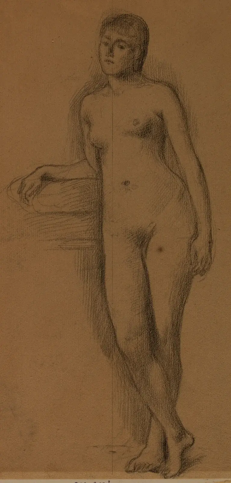 Stående naken kvinna, framifrån, med armbåge och underarm vilande av Pierre Puvis de Chavannes