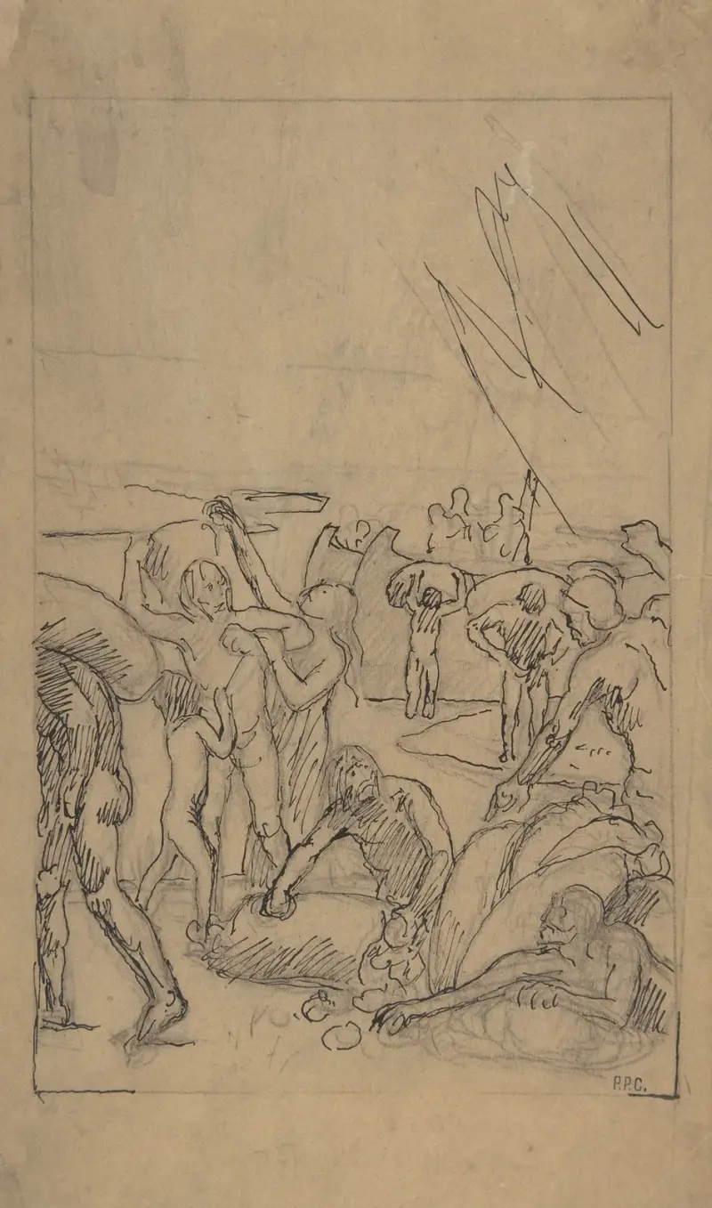 Figuren beim Löschen von Ladung aus Segelschiffen von Pierre Puvis de Chavannes