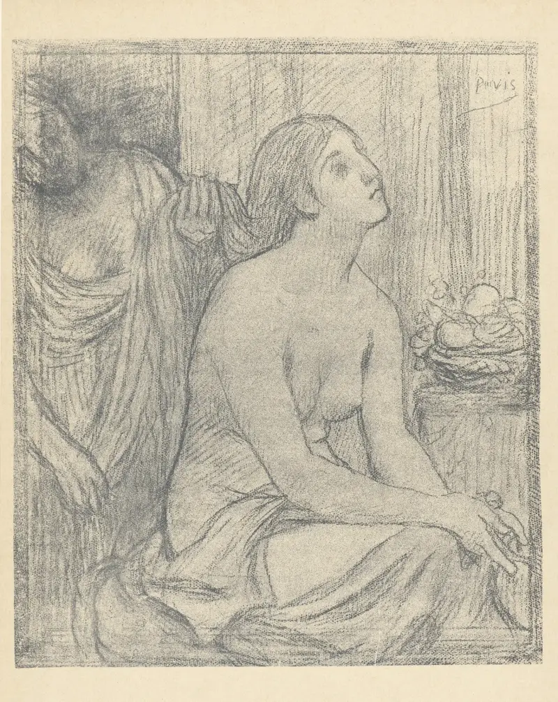 Halvklädd sittande kvinna av Pierre Puvis de Chavannes