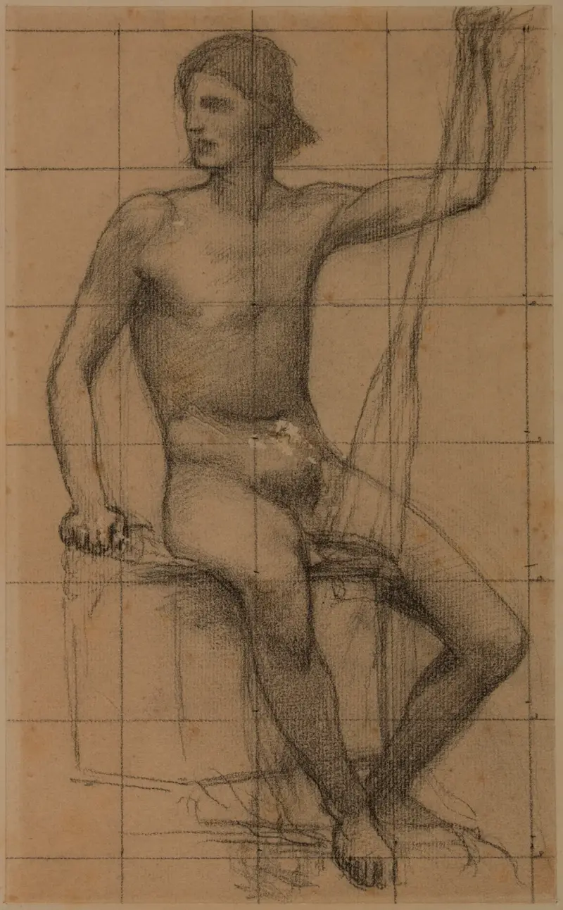 Sittande man framifrån med en åra mellan benen av Pierre Puvis de Chavannes