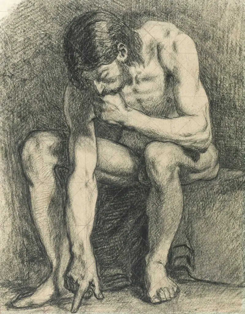 Sittande man som skriver på marken med fingret av Pierre Puvis de Chavannes