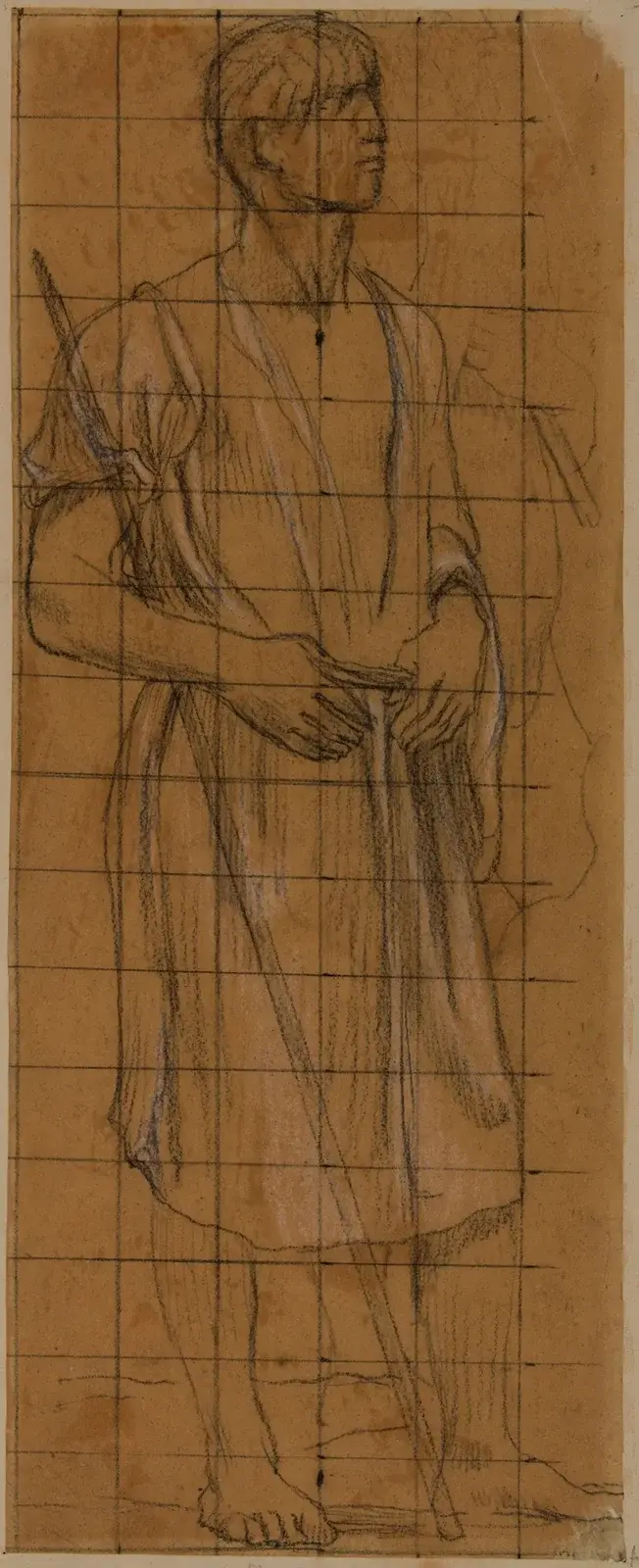 Stående draperad man och studie av man med spjut av Pierre Puvis de Chavannes
