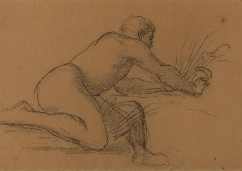Sittande man som skär gräs med skära av Pierre Puvis de Chavannes