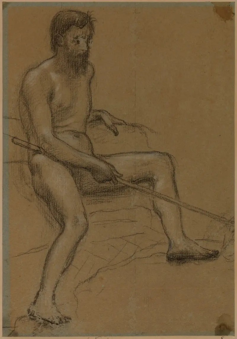Sittande man med käpp i höger hand av Pierre Puvis de Chavannes