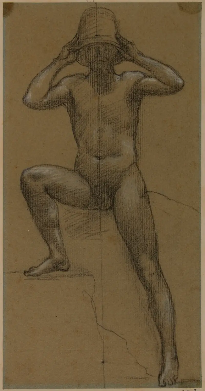 Man framifrån, kammande sig med en kruka av Pierre Puvis de Chavannes