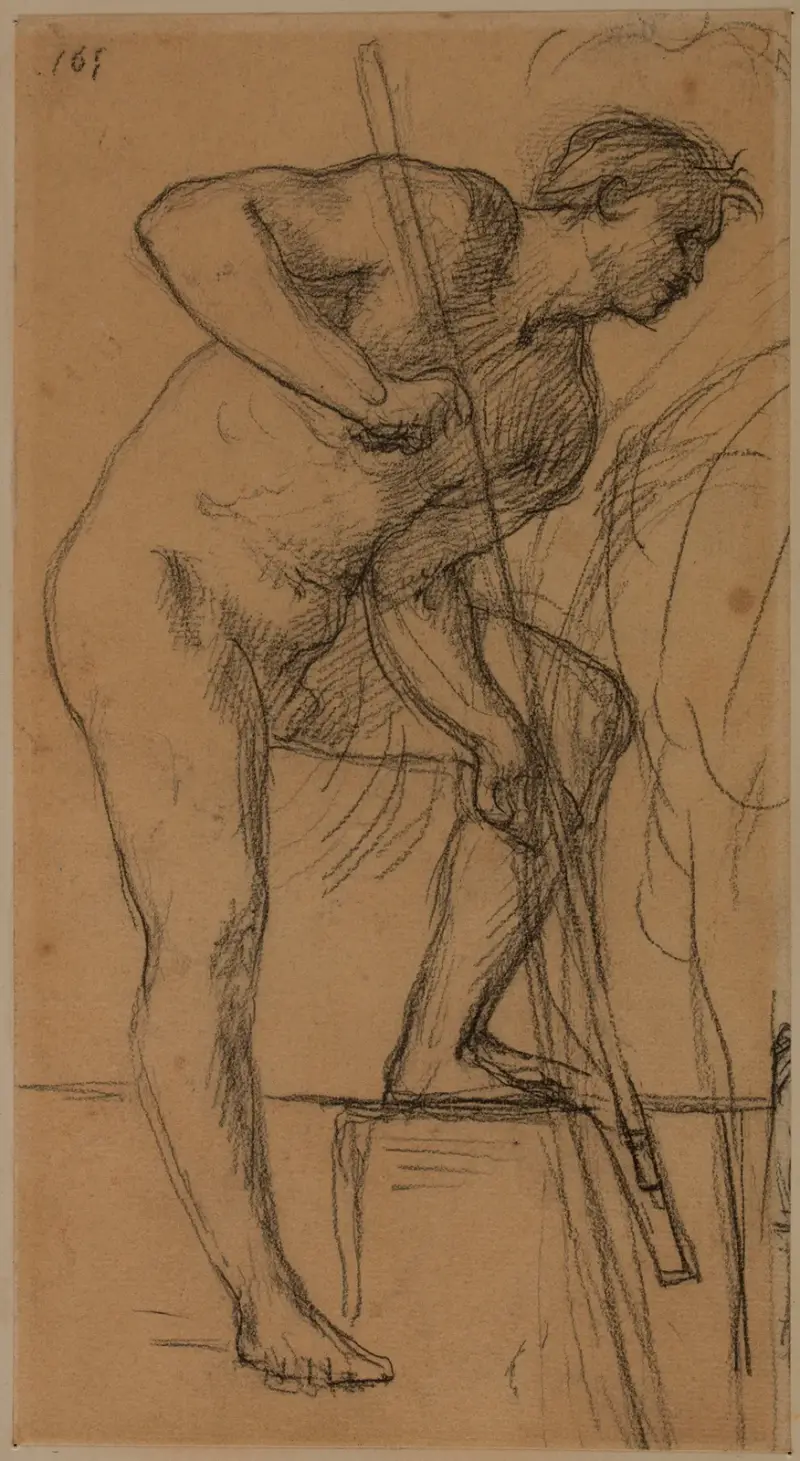 Man i profil vänd åt vänster, vänster fot förhöjd av Pierre Puvis de Chavannes