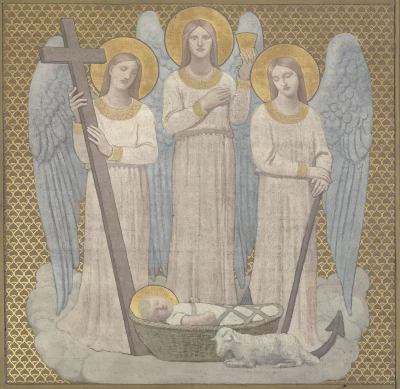 La Foi, l’Espérance et la Charité veillant sur sainte Geneviève au berceau av Pierre Puvis de Chavannes