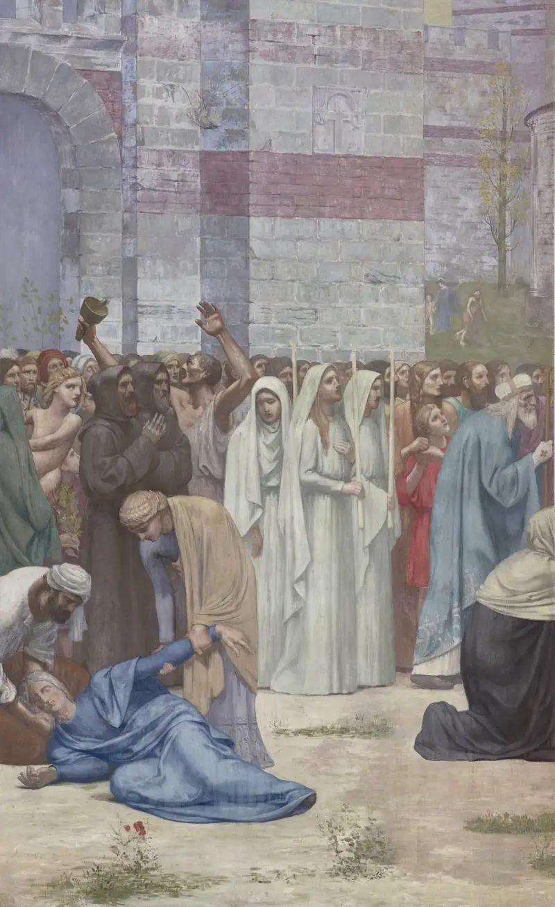 Sainte Geneviève som livnär det belägrade Paris av Pierre Puvis de Chavannes