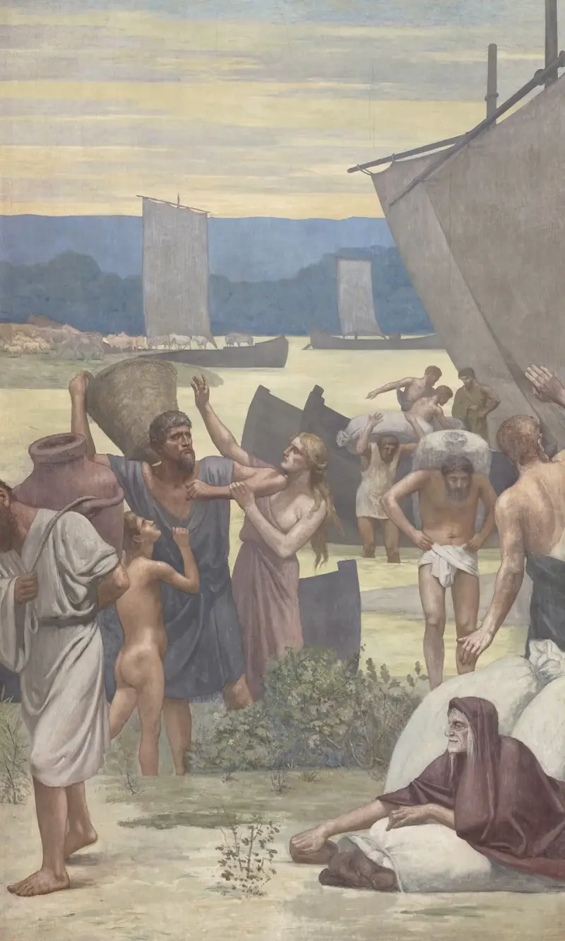 Sankta Genoveva ger näring åt det belägrade Paris av Pierre Puvis de Chavannes