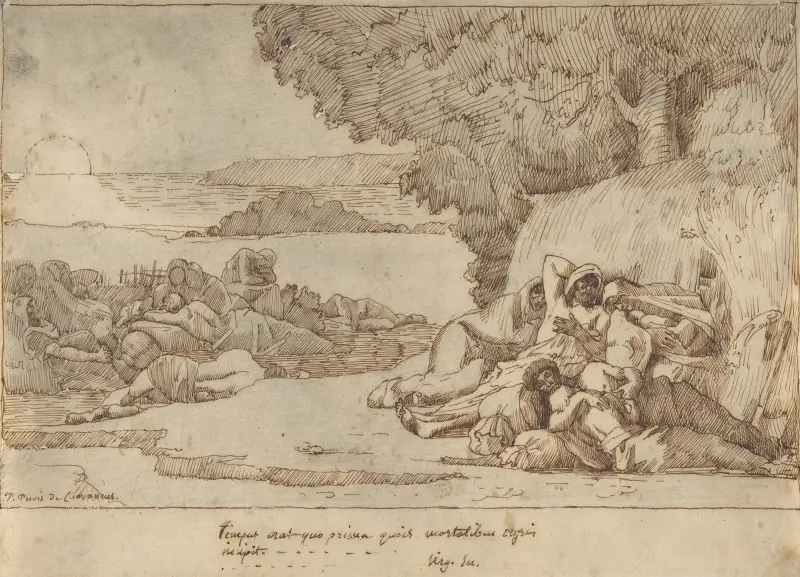 Sömn; skiss till målningen, nu i museet i Lille av Pierre Puvis de Chavannes