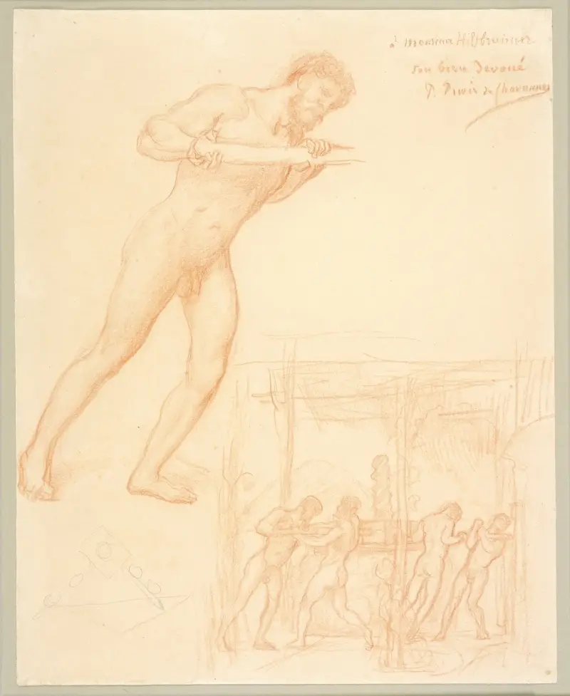 Studier av män som vrider en ciderpress av Pierre Puvis de Chavannes