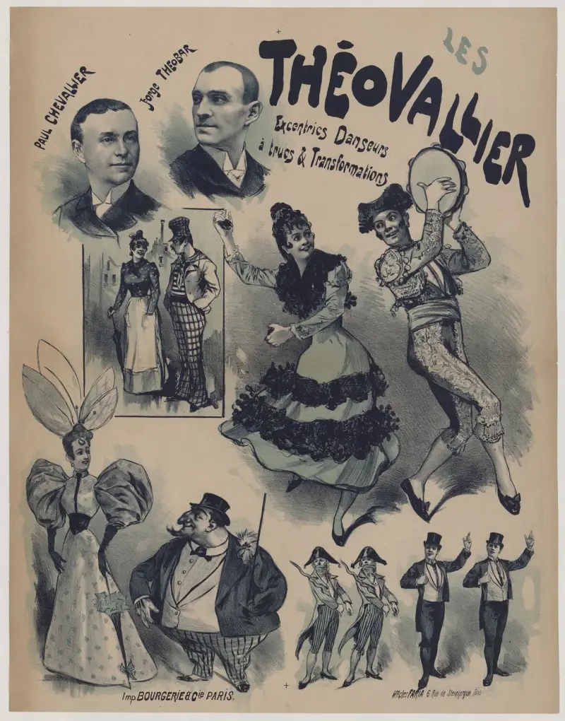 Les Théovallier, Paul Chevallier, Jorge Theobar excentric danseurs à trucs et transformations av Cândido de Faria