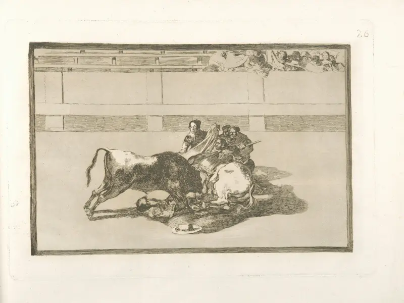 Caida de un picador de su caballo debajo del toro av Francisco de Goya