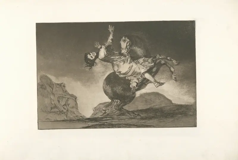 La jeune femme emportée par un cheval qui se cabre av Francisco de Goya