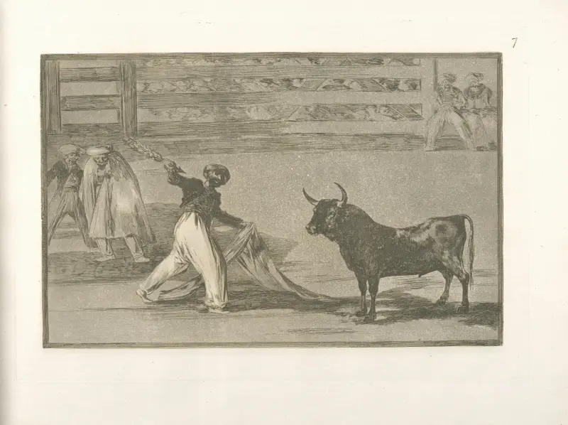Origen de los arpones ó banderillas av Francisco de Goya