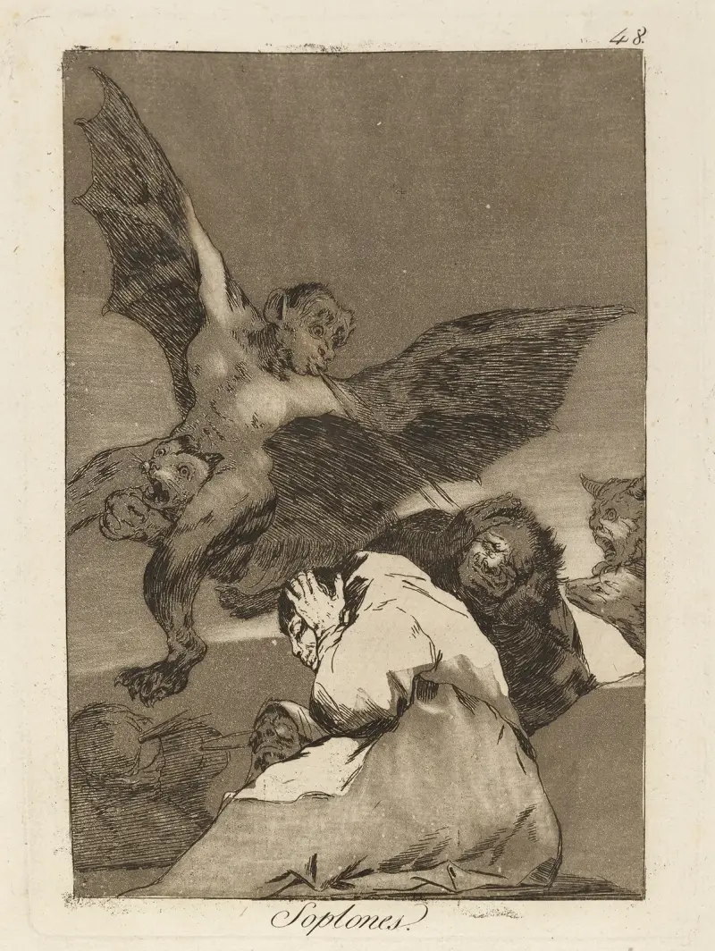 Soplones. (Pomlouvači — poryvy větru), Francisco de Goya