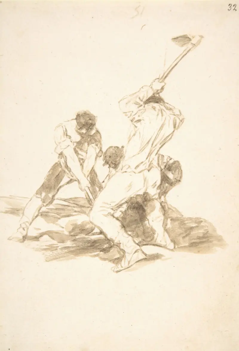 Tři muži kopou, Francisco de Goya