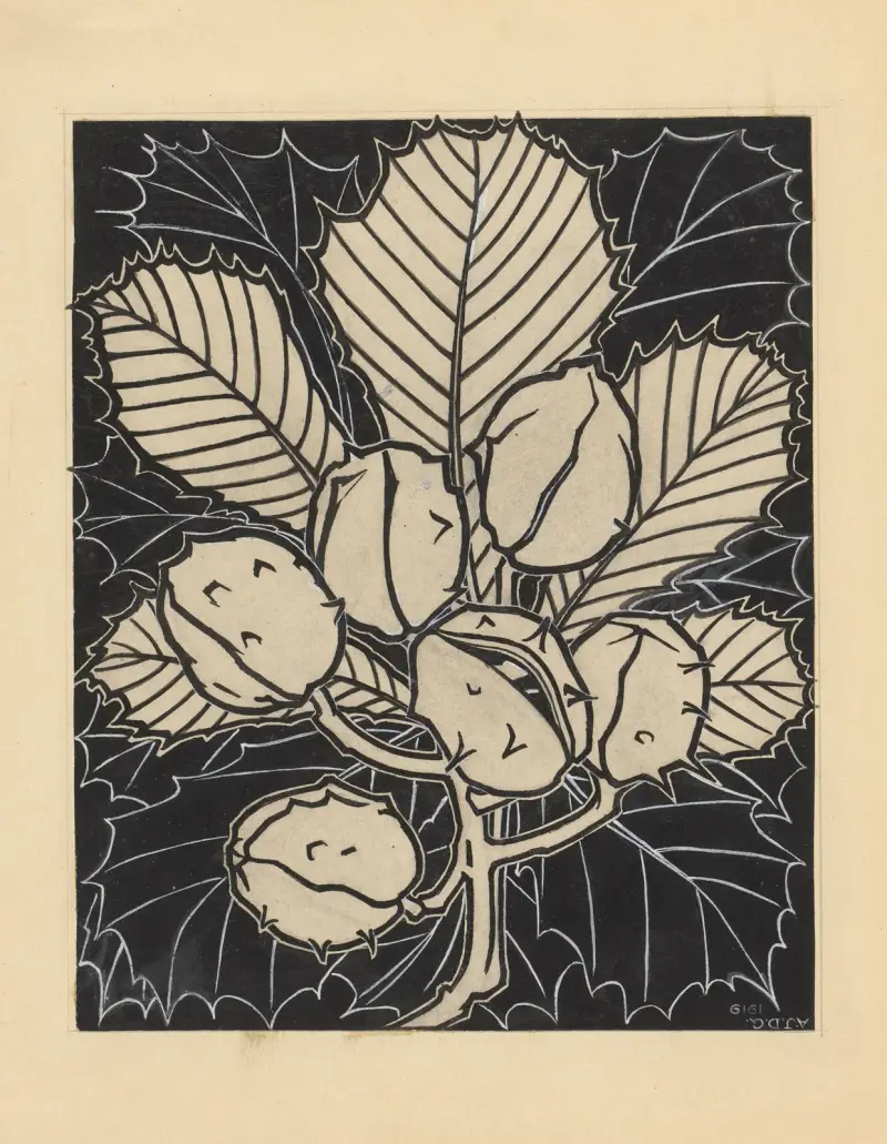 Chestnut leaf with fruits von Julie de Graag