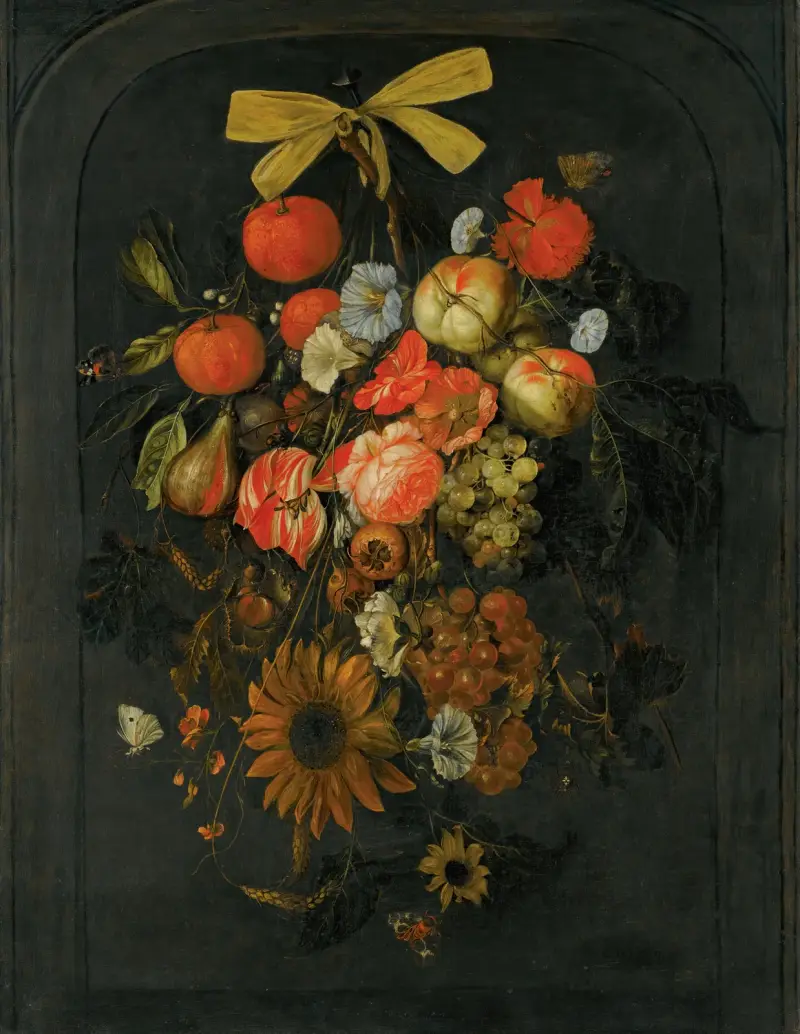 Festoon of flowers and fruit av Cornelis de Heem