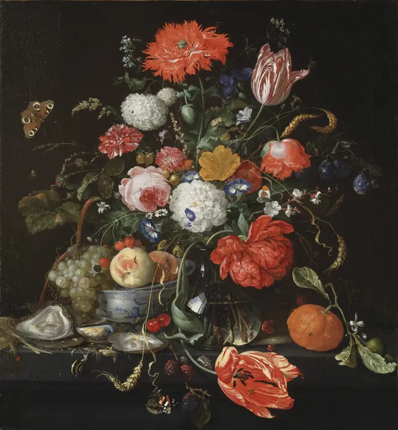Flower Still Life with a Bowl of Fruit and Oysters av Jan Davidsz de Heem