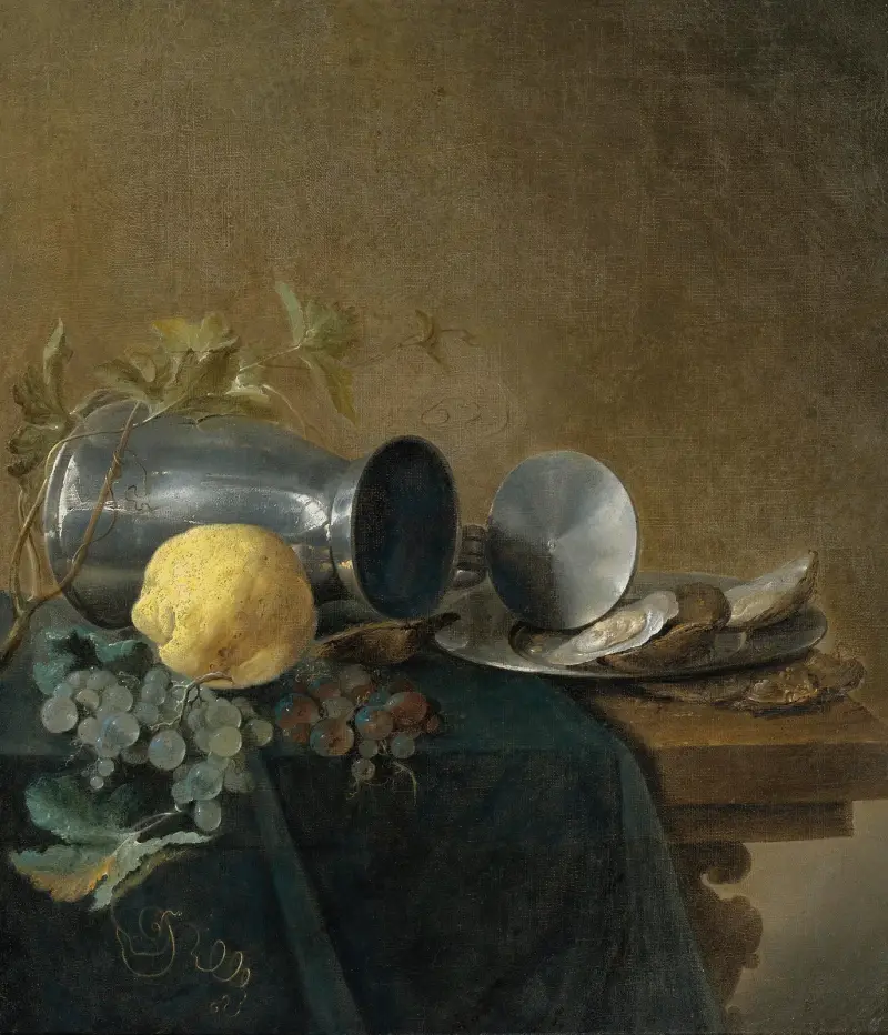 Still Life Of A Pewter Tankard, Lemon, Oysters And Grapes av Jan Davidsz de Heem