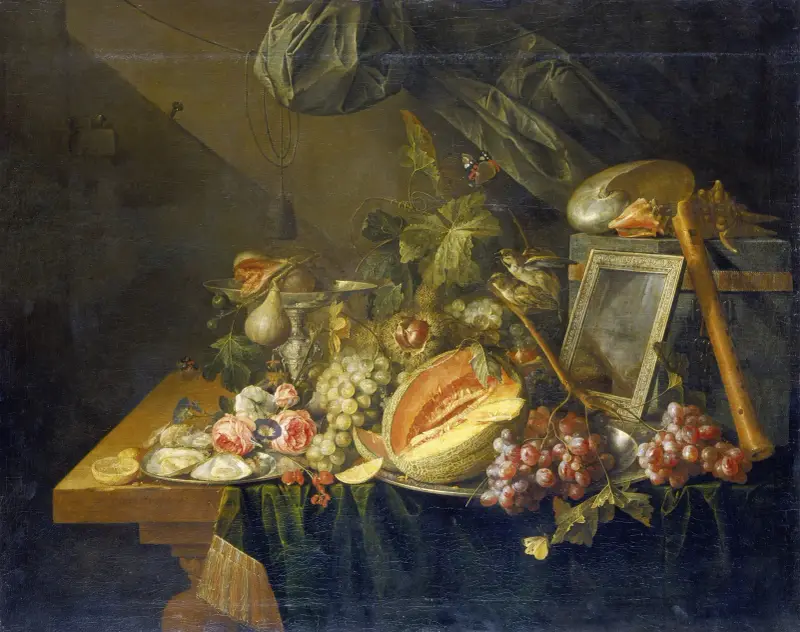 Stillleben mit kopulierenden Spatzen von Cornelis de Heem