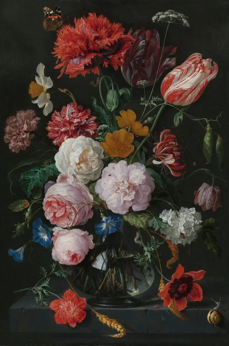 Stilleben med blommor i glasvas av Jan Davidsz de Heem