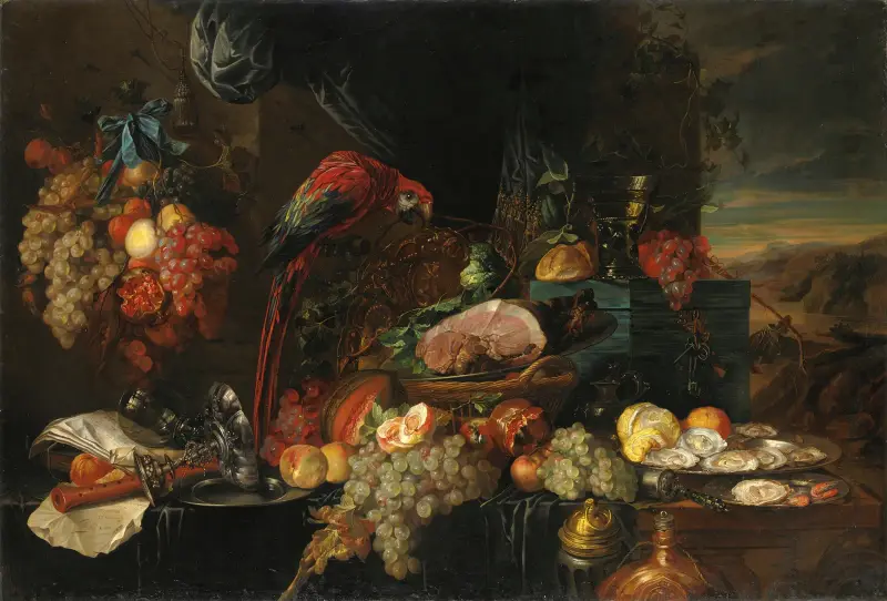 Still Life With Fruit, Oysters And A Parrot av Jan Davidsz de Heem