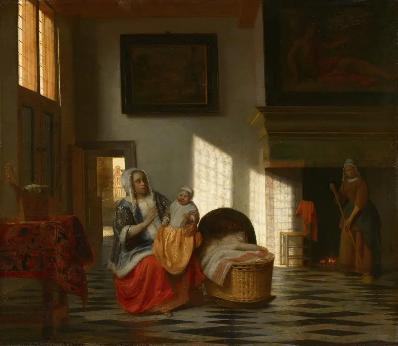 Interior with mother and child, ‘Mother joy’ av Pieter De Hooch