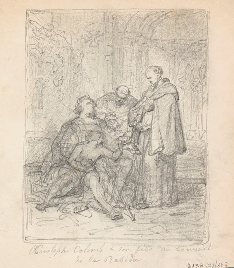 Christofer Columbus och hans sjuke son i klostret La Rabida av Nicaise De Keyser