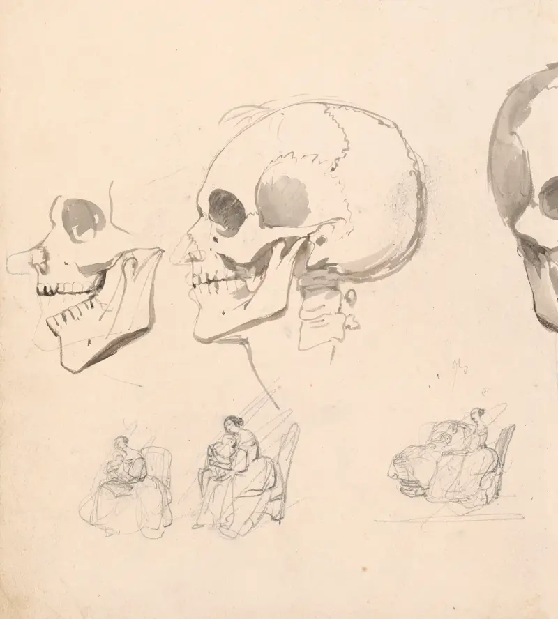 Death’s Head and Seated Woman with Child av Nicaise De Keyser