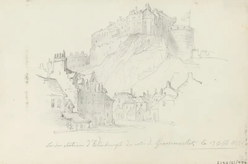 Edinburgh Castle sett från Grassmarket av Nicaise De Keyser
