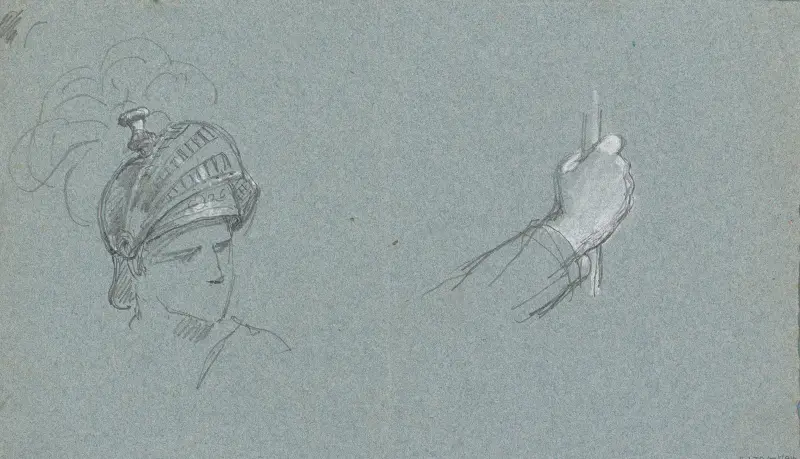 Huvud av en man med hjälm och hand av Nicaise De Keyser