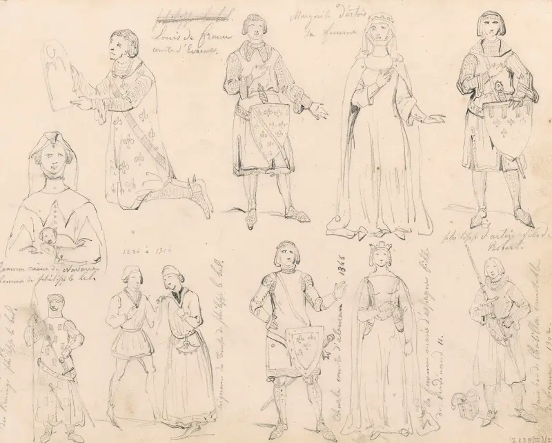 Historical Figures around the Battle of the Golden Spurs such as Louis of France, his Wife Margaret and his Son Philip, Joan of Navarre, Jacques de Chatillon and Others av Nicaise De Keyser