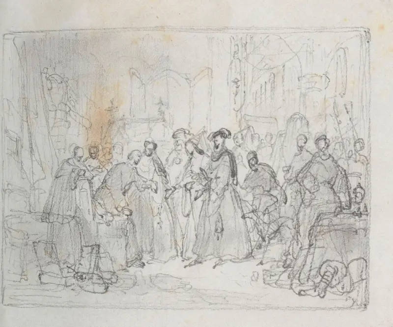Maximilian I, tysk-romersk kejsare, och Maria av Burgund besöker målaren Hans Memling på sjukhuset i Brygge av Nicaise De Keyser