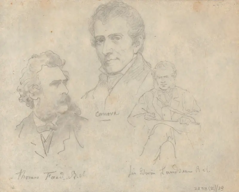 The Artists Thomas Faed, Antonio Canova en Edwin Henry Landseer av Nicaise De Keyser