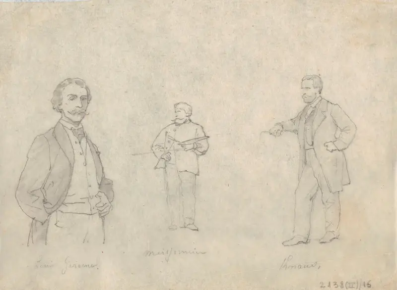 Målarna Jean-Léon Gérôme, Ernest Meissonier och Ludwig Knaus av Nicaise De Keyser