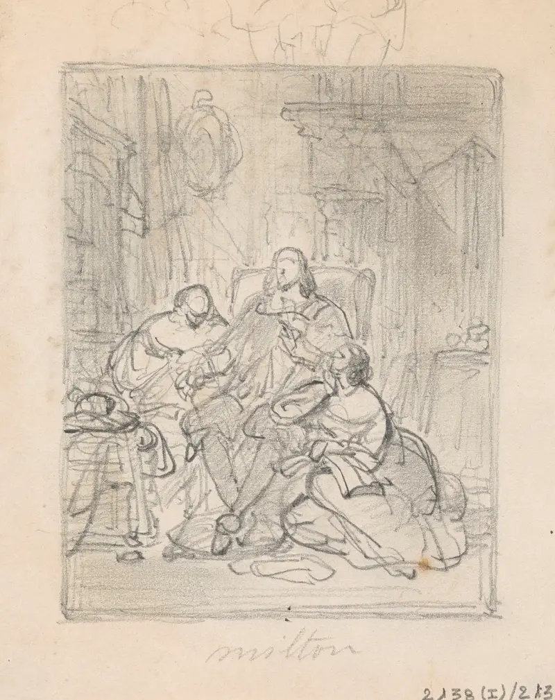 Poeten John Milton dikterar Paradise Lost för sina döttrar av Nicaise De Keyser