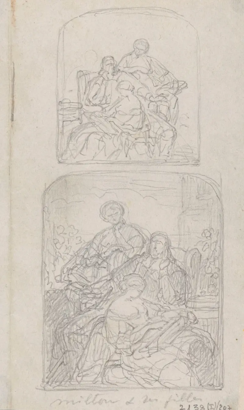 Poeten John Milton dikterar Det förlorade paradiset för sina döttrar av Nicaise De Keyser