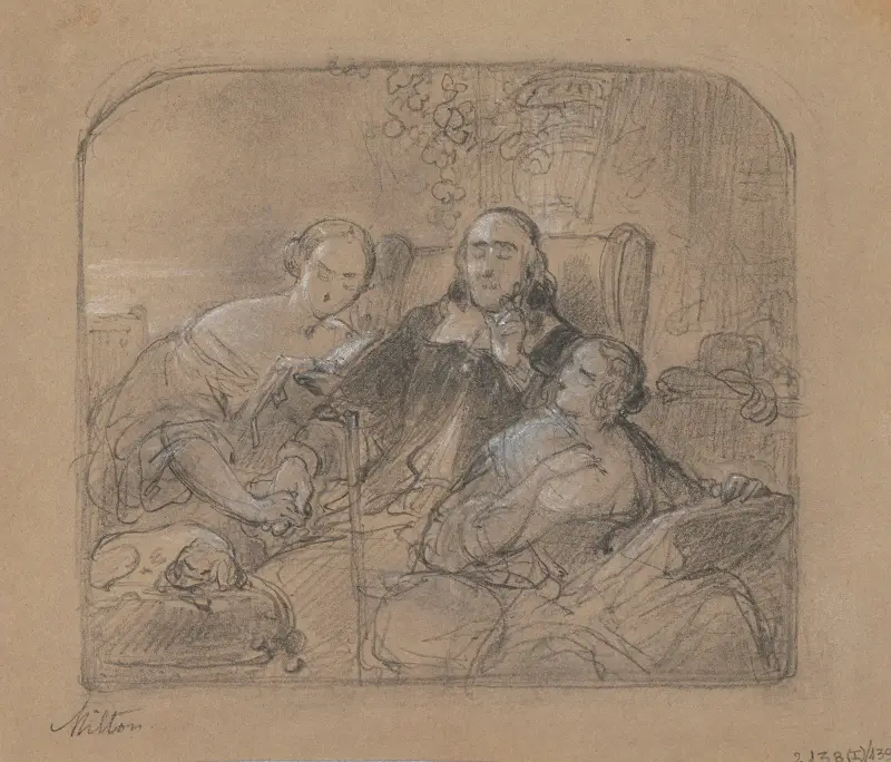The Poet John Milton Dictates Paradise Lost to his Daughters av Nicaise De Keyser
