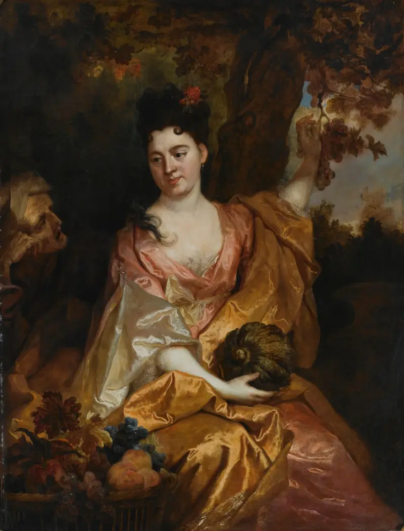 Portrait Of A Lady as Pomona, beside her Vertumnus av Nicolas de Largillière