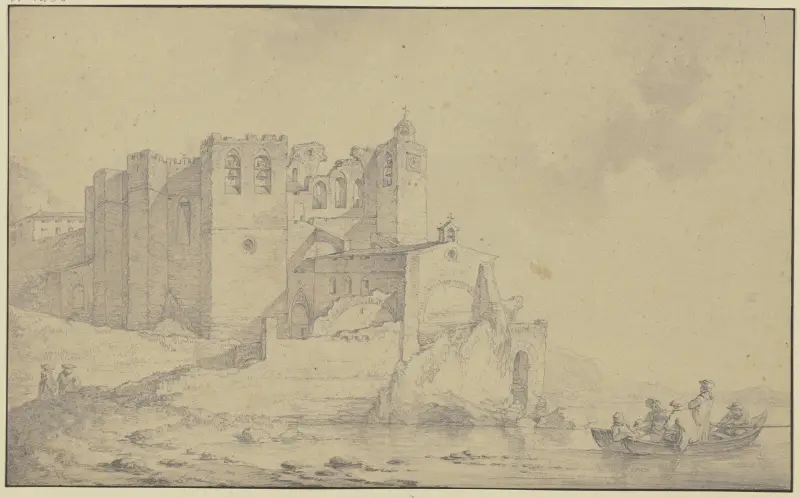 Blick auf ein altes Schloss an der Rhône av Philip James de Loutherbourg
