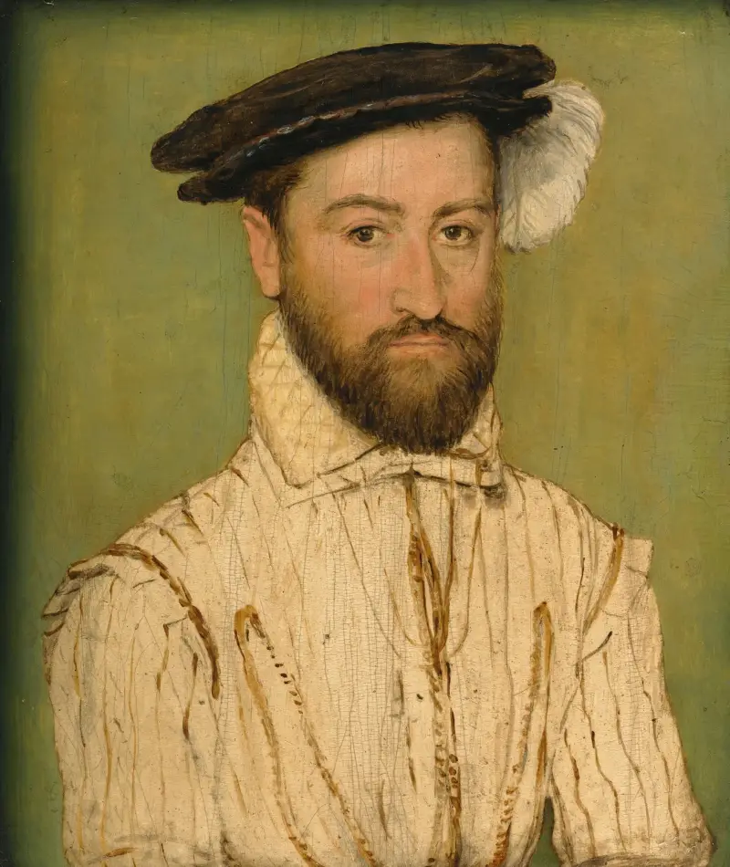 Portrait Of A Bearded Gentleman, In A Black Beret With White Plumage av Corneille de Lyon