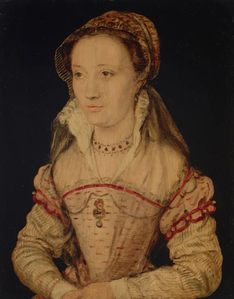 Portrait of a lady, half length, traditionally identified as Marie de Lorraine av Corneille de Lyon
