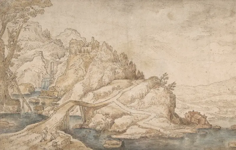 Landscape with a Road Leading Towards a Settlement on a Hill av Joos de Momper