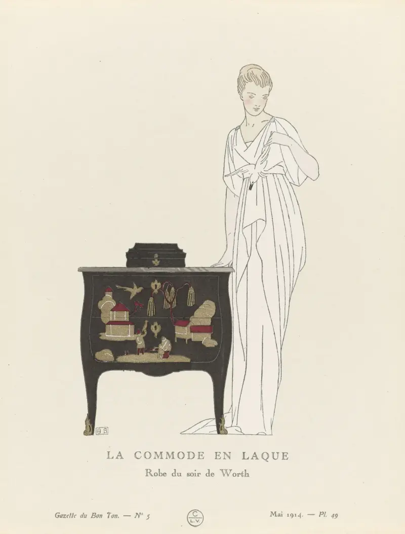 La Commode en Laque. Robe du soir de Worth, 1914 – nr 1 av Bernard Boutet de Monvel