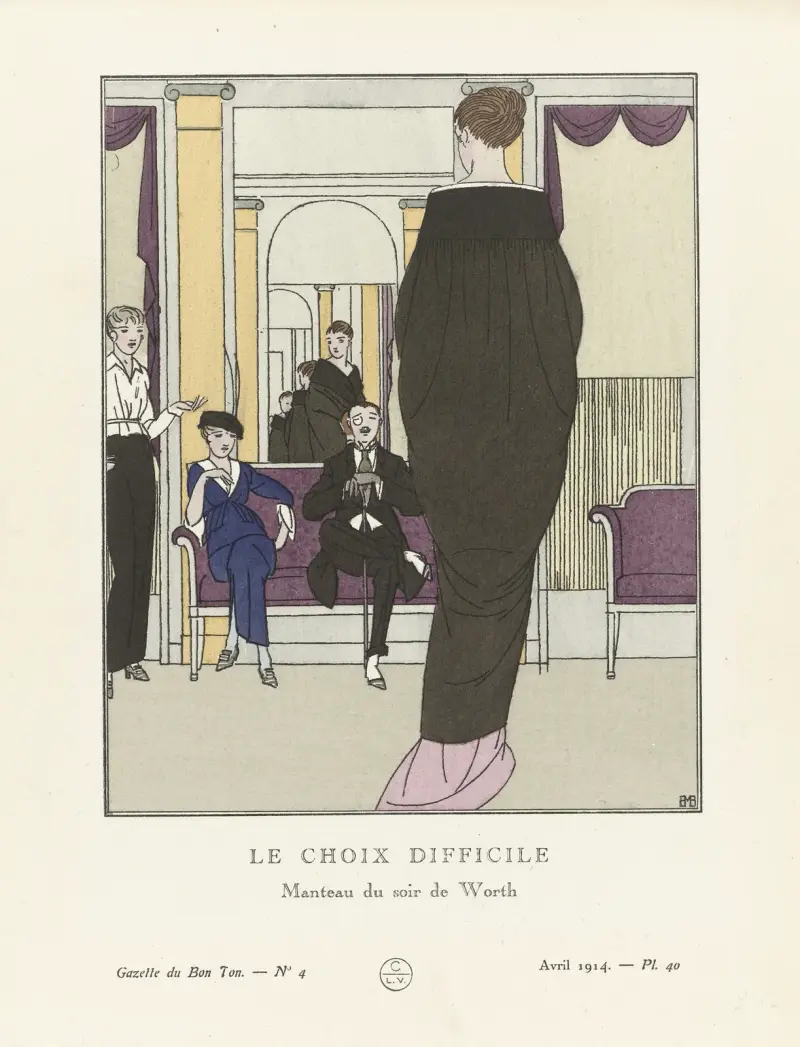 Le choix difficile, Manteau du soir de Worth, 1914 – nr 1 av Bernard Boutet de Monvel